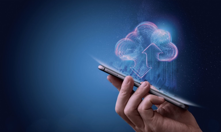 mobile phone with cloud graphic