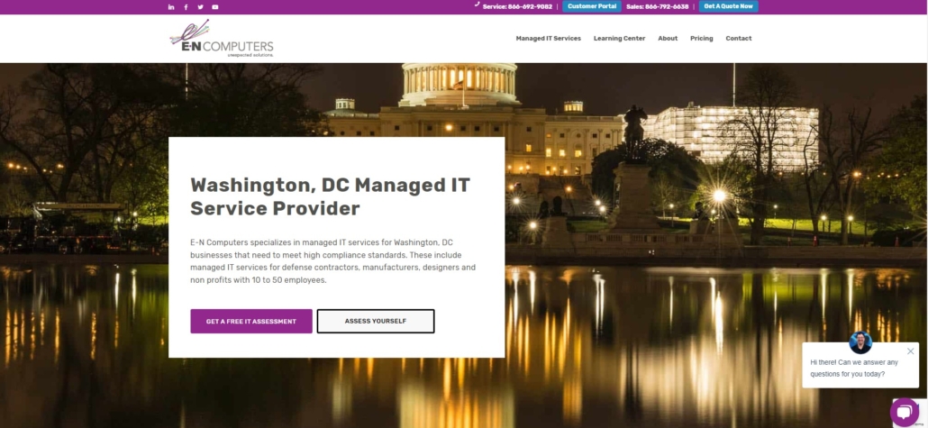 Outsourced IT services Washington DC illustrated with nighttime photo of the capitol