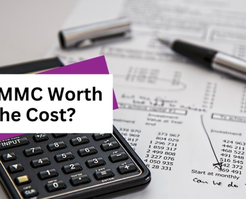 Calculator and budget list illustrating whether CMMC is worth the cost