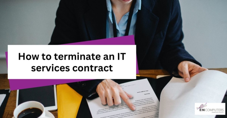 Woman looking at contract to illustrate how to terminate an IT services contract