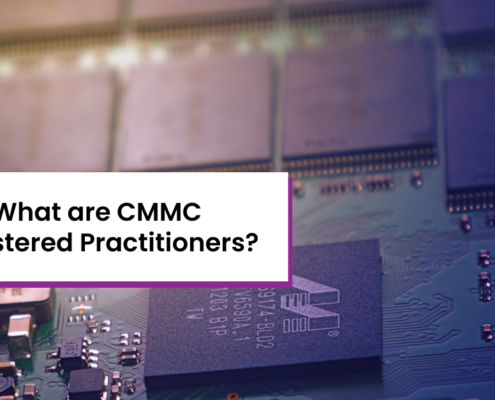 Title Card: "What are CMMC Registered Practitioners?" with background of computer chips