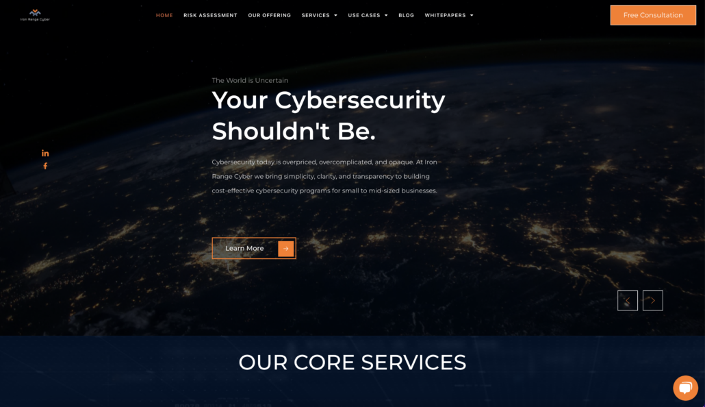 Screenshot of ironrangecyber.com - MSSP and best cybersecurity consultants in Washington, D.C.