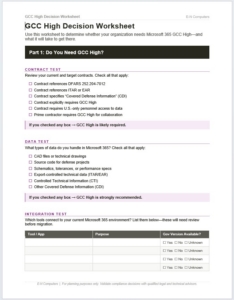 M365 GCC High Decision worksheet M365 GCC High Decision worksheet