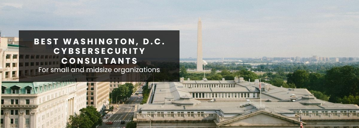 Title card with Washington Monument in background. Reads, "Best Washington, D.C. cybersecurity consultants for small and midsize organizations" E-N Computers