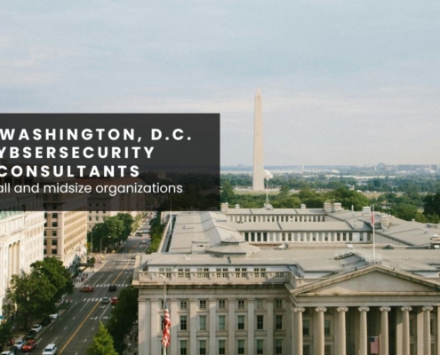 Title card with Washington Monument in background. Reads, "Best Washington, D.C. cybersecurity consultants for small and midsize organizations" E-N Computers