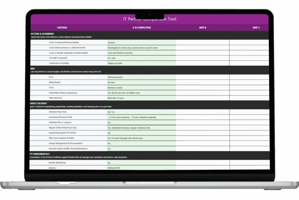 IT services comparison tool as seen on a laptop screen